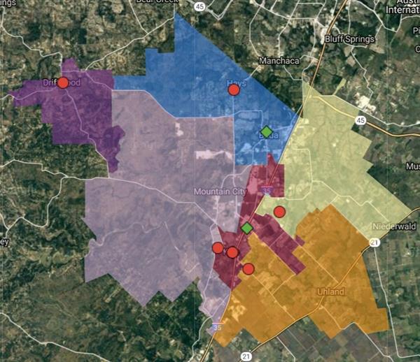 This is a picture of the Hays CISD election district map. 